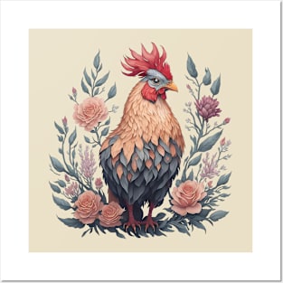 Floral Rooster 1 Posters and Art